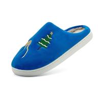 Pantoufles pelucheuses à coupe large pour homme et femme - Bout fermé - Joli arbre de Noël - Imprimé renne - Pantoufles unisexes tendance décontractées avec semelles antidérapantes - Chaudes et