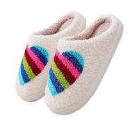 Pantoufles pelucheuses en mousse à mémoire de forme pour femme - Pantoufles à bout fermé colorées antidérapantes - Dos nu - Chaussures décontractées confortables en peluche pour intérieur et extérieur