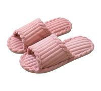 Pantoufles pelucheuses larges pour femme - Bout ouvert - Unisexe - Doux et confortable - En velours côtelé - Classique - Solide - Pour adultes - Tendance - Chaussures décontractées antidérapantes