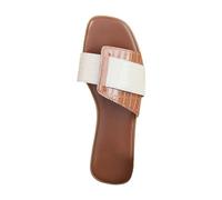 Pantoufles plates à enfiler pour femme - Talon bas - Pour fête, mariage - Claquettes cloutées - Pour l'été, les vacances, la plage - Sandales d'été en cuir, marron, 39.5 EU
