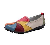 Pantoufles plates en cuir pour femme - Bout rond - Chaussures basses confortables - Pieds larges - Mocassins orthopédiques à enfiler - Légères et respirantes - Chaussures d'été pour voyage, beige, 39