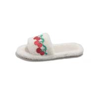 Pantoufles plates rembourrées antidérapantes pour femme Motif fruits de cerise, blanc, 38/39 EU