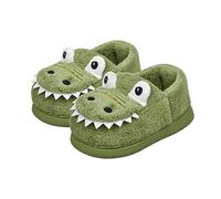 Pantoufles pour enfants 35 - Fermés - Chaussons chauds - Peluche - Dinosaure mignon - Chambre à coucher - Maison - Chaussons d'intérieur - Chaussons pour enfants - Noir, vert, 25 EU
