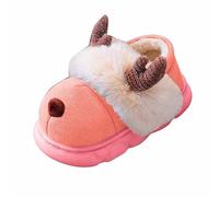 Pantoufles pour enfants garçons filles en peluche chaude renne pantoufles confortables couvre-talon pantoufles de Noël antidérapantes pour enfants de 2 à 13 ans, Rose (03), 36 EU