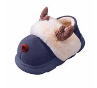 Pantoufles pour enfants garçons filles en peluche chaude renne pantoufles confortables couvre-talon pantoufles de Noël antidérapantes pour enfants de 2 à 13 ans, Bleu (01), 28 EU