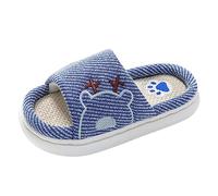 Pantoufles pour enfants, jeunes filles, familiales, en lin, semelle épaisse, antidérapantes, pour la parentalité, les garçons et les filles, pantoufles en coton et lin pour tout-petits, Marine, 30 EU