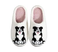 Pantoufles pour femme avec chiot mignon en peluche chaud - Pantoufles caricature - Chaussons doux antidérapants et confortables pour l'intérieur - Paire de chaussures de loisirs - Chaussons chauffants