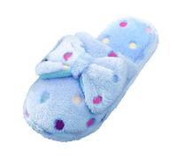Pantoufles pour femme avec nœud mignon - En peluche chaude - Bout ouvert - Antidérapants - Confortables et souples - Pour l'intérieur et la maison - Chaussures de loisirs - En feutre, bleu, 36 EU