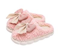 Pantoufles pour femme avec nœud | Pantoufles épaisses pour femme | Jolies pantoufles en forme de cœur | Chaussures d'intérieur antidérapantes | Chaussons d'hiver chauds en peluche | Semelle épaisse