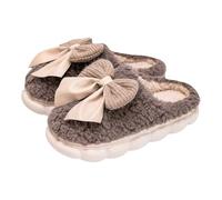 Pantoufles pour femme avec nœud | Pantoufles épaisses pour femme | Jolies pantoufles en forme de cœur | Chaussures d'intérieur antidérapantes | Chaussons d'hiver chauds en peluche | Semelle épaisse