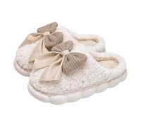 Pantoufles pour femme avec nœud | Pantoufles épaisses pour femme | Jolies pantoufles en forme de cœur | Chaussures d'intérieur antidérapantes | Chaussons d'hiver chauds en peluche | Semelle épaisse