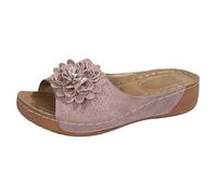 Pantoufles pour femme avec support de voûte plantaire - Confortables - Orthopédiques - Pour l'été - Mules - Pour la marche - Bout ouvert - Pantoufles - Pour les loisirs - En cuir synthétique - Vintage