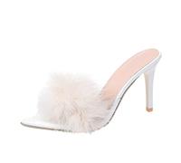 Pantoufles pour femme avec talon, pantoufles à bout ouvert, talon plat antidérapant, pantoufles à talons hauts, chaussures de plage, chaussures de douche d'été à paillettes, beige, 42 EU