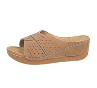 Pantoufles pour femme avec talon, pantoufles d'été en cuir, semelle épaisse antidérapante, chaussures de plage à talons hauts avec talon compensé, chaussures décontractées confortables, tongs ouvertes