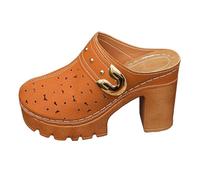 Pantoufles pour femme en cuir avec talon - Clogs fermés à l'avant | Mules vintage élégantes en bois à talon bloc, sandales de plage légères et confortables, chaussures d'été ouvertes à