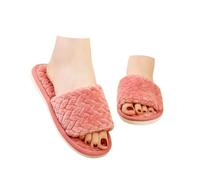 Pantoufles pour femme en peluche à bout ouvert en coton avec dessous plat chaud intérieur non slip maison, rouge, 41 EU