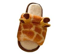 Pantoufles pour femme - En peluche - Amusantes - Pour l'hiver - Chaudes - Doux - Antidérapantes - Motif girafe - Pour l'intérieur - Pour temps froid, Orange, 40 EU