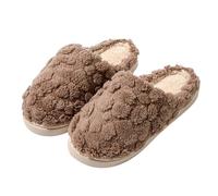 Pantoufles pour femme - En peluche chaude - Chaussons d'hiver doublés moelleux - Semelle épaisse - Chaussons en peluche - Antidérapants et confortables, café, 40 EU