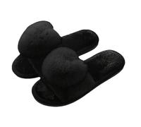Pantoufles pour femme - Intérieur tendance - En peluche - Bout ouvert - Moelleux - Avec amour - Balle en peluche - Mocassins plats - Pour l'automne et l'intérieur, Noir 01, 41 EU
