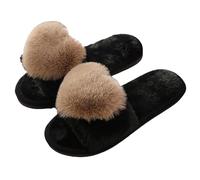 Pantoufles pour femme - Intérieur tendance - En peluche - Bout ouvert - Moelleux - Avec amour - Balle en peluche - Mocassins plats - Pour l'automne et l'intérieur, 01 - Marron., 41 EU