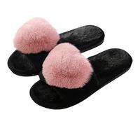Pantoufles pour femme - Intérieur tendance - En peluche - Bout ouvert - Moelleux - Avec amour - Balle en peluche - Mocassins plats - Pour l'automne et l'intérieur, 01 rose., 43 EU