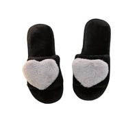 Pantoufles pour femme - Intérieur tendance - En peluche - Bout ouvert - Moelleux - Avec amour - Balle en peluche - Mocassins plats - Pour l'automne et l'intérieur, Gris 01, 43 EU