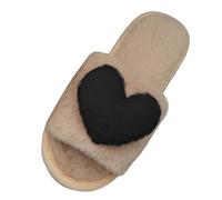 Pantoufles pour femme - Intérieur tendance - En peluche - Bout ouvert - Moelleux - Avec amour - Balle en peluche - Mocassins plats - Pour l'automne et l'intérieur, 02 noir., 37 EU