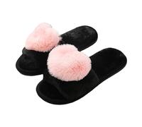 Pantoufles pour femme - Intérieur tendance - En peluche - Bout ouvert - Moelleux - Avec amour - Balle en peluche - Mocassins plats - Pour l'automne et l'intérieur, 01 Rose clair, 43 EU
