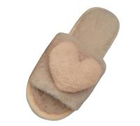 Pantoufles pour femme - Intérieur tendance - En peluche - Bout ouvert - Moelleux - Avec amour - Balle en peluche - Mocassins plats - Pour l'automne et l'intérieur, 02 kaki., 41 EU