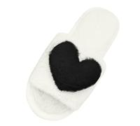 Pantoufles pour femme - Intérieur tendance - En peluche - Bout ouvert - Moelleux - Avec amour - Balle en peluche - Mocassins plats - Pour l'automne et l'intérieur, 04 - Noir., 39 EU