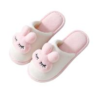 Pantoufles pour femme - Motif animal - Lapin flou - Pour femme - Chaussons mignons - En feutre chaud - Confortables - Antidérapants - Chaussons plats - Chaussons doux, Rose, 36 EU
