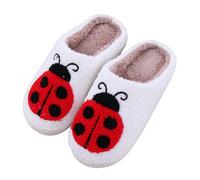 Pantoufles pour femme - Motif coccinelle à sept points - Pantoufles d'hiver en peluche - Chaussons chauds et moelleux - Antidérapants - Pour Halloween et Noël, Blanc., 38 EU