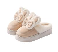 Pantoufles pour femme - Motif lapin mignon - En peluche - Chaudes et moelleuses - Semelle épaisse confortable - Antidérapantes - Plates, beige, 36 EU