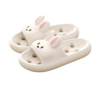 Pantoufles pour femme - Oreilles de lapin - Antidérapantes - En EVA - Séchage rapide - Pour la plage - Bout ouvert - Chaussures d'été décontractées - Sandales plates, Blanc., 40 EU