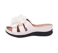 Pantoufles pour femme Printemps et été Couleur pure Élégante Une Fleur Bout Ouvert Pantoufles Talon Compensé Bouche de Poisson Sandales Décontractées Femmes Mode Slides, blanc, 40.5 EU