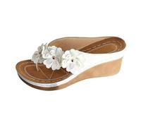 Pantoufles pour femme - Sandales de bain pour femme - Sandales d'été - Talon plat - Bouche de poisson - Style romain décontracté - Sandales à talons hauts, Blanc., 36 EU