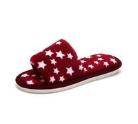 Pantoufles pour femmes/enfants - En peluche - Bout ouvert - En coton - Dessous plat - Chaud - Intérieur non glissant - Argenté - Paillettes - Chaussures pour femme, rouge, 39 EU