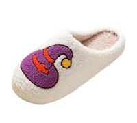 Pantoufles pour femmes fermées Halloween moelleux motif imprimé dessin animé bout rond semelle plate pantoufles chauffantes pour la maison couples pour homme et femme, 01 violet., 40 EU