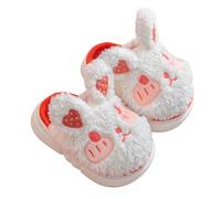 Pantoufles pour fille - 25 pantoufles d'hiver chaudes et moelleuses pour enfants - Chaussons confortables et doux pour tout-petits avec lapin et fraise - Chaussons mocassin en peau d'agneau, Blanc