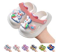 Pantoufles pour fille - Chaussons pieds nus pour enfants - Avec motif de dessin animé - Ouvert sur le devant - Avec semelle - Pour l'intérieur et l'extérieur - Chaussons légers pour enfants