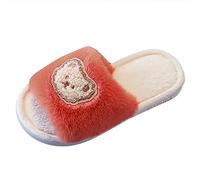 Pantoufles pour filles 21 éléphants d'hiver en coton chaussures garçons filles intérieur loisirs dessin animé ours mignons non glissants confortables fond épais peluche chaussons doux, rouge, 32 EU