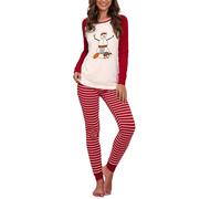 Pantoufles pour filles Automne et Hiver Ensembles Europe et États Noël Old Man Home Deux ensembles de Lady Rayé Top, Rouge, XXL