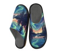 Pantoufles pour homme Aurora Forest - Chaudes et pelucheuses - Semelles antidérapantes pour intérieur/extérieur, Aurora Forest, 36/37 EU