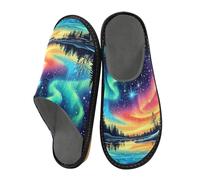 Pantoufles pour homme - Aurora Sky Forest - Chaudes et pelucheuses - Semelles antidérapantes pour intérieur/extérieur, Aurora Sky Forest, 40/41 EU