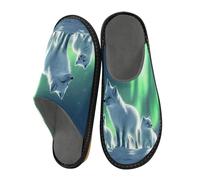 Pantoufles pour homme Aurora Trois Renards Chaudes Pantoufles pour Femme Antidérapantes Semelles Intérieures et Extérieur, Aurora Three Foxs, 37.5/38 EU