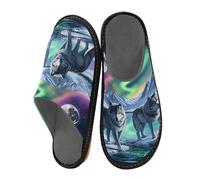 Pantoufles pour homme Aurora Two Wolf - Chaudes et pelucheuses - Semelles antidérapantes pour intérieur/extérieur, Aurora Two Wolf, 40/41 EU
