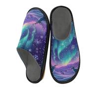 Pantoufles pour homme avec deux rennes Aurora - Chaudes et pelucheuses - Semelles antidérapantes pour intérieur/extérieur, Aurore à deux rennes, 37.5/38 EU