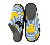 Pantoufles pour homme motif bébé duc et chat noir - Chaussons chauds et pelucheux pour femme - Semelles antidérapantes pour intérieur/extérieur, Motif bébé duc et chat noir, 37.5/38 EU