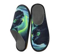 Pantoufles pour homme - Motif chat Aurora - Chaudes et pelucheuses - Semelles antidérapantes pour intérieur/extérieur, Chat Aurora, 38.5/39 EU