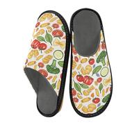 Pantoufles pour homme - Motif macaroni - Légumes - Chaudes et pelucheuses - Semelles antidérapantes pour intérieur/extérieur, Motif légumes macaronis, 45/46 EU